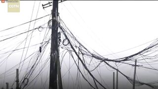 Man Trapped On Burning Power Pole