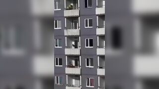 Man Climbs Down Like Spiderman And Falls
