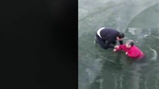 Man Risks His Life To Wade Through Icy Water To Save 70-year-old Man