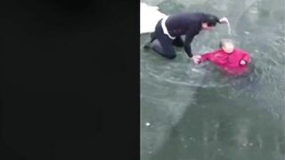 Man Risks His Life To Wade Through Icy Water To Save 70-year-old Man
