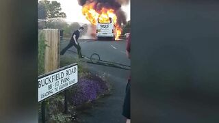 Minibus Burns On Quiet Street