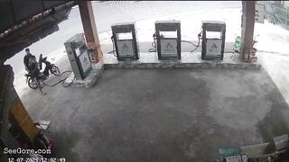 Motorcyclist Hit From Behind By Another Driver While Refueling