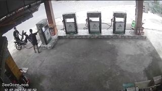 Motorcyclist Hit From Behind By Another Driver While Refueling