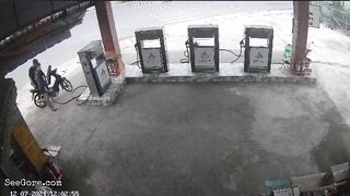 Motorcyclist Hit From Behind By Another Driver While Refueling