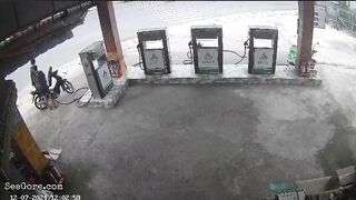 Motorcyclist Hit From Behind By Another Driver While Refueling