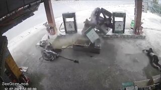 Motorcyclist Hit From Behind By Another Driver While Refueling