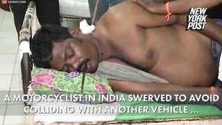 Motorcyclist Miraculously Survives After Stick Is Stuck In Mouth
