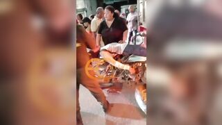 The Motorcyclist Crashed Into The Back Of A Parked Truck