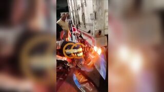 The Motorcyclist Crashed Into The Back Of A Parked Truck