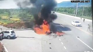 Motorcyclist On Fire