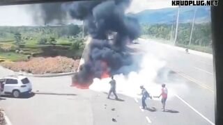Motorcyclist On Fire