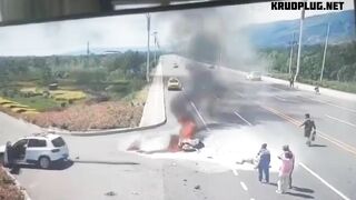 Motorcyclist On Fire