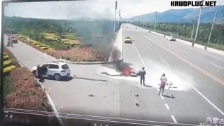 Motorcyclist On Fire