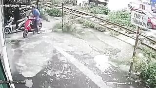 Motorcyclist Parked On Railroad Tracks Hit By Train