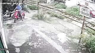 Motorcyclist Parked On Railroad Tracks Hit By Train