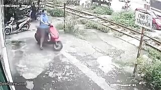 Motorcyclist Parked On Railroad Tracks Hit By Train