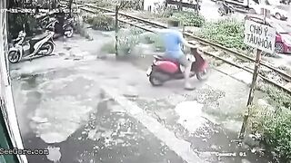Motorcyclist Parked On Railroad Tracks Hit By Train