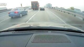 See What Happens When A Car Tries To Cross Two Lanes