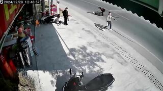 Walking On The Street With A Long Object