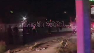 Fire Truck Crashes Into Gas Station