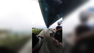 Cyclist Hit By Flying Tire On Highway