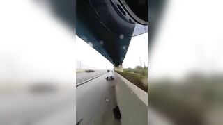 Cyclist Hit By Flying Tire On Highway