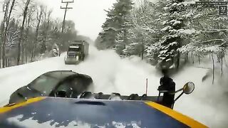 Idiot Tried To Overtake A Semi Truck On A Snowy Road