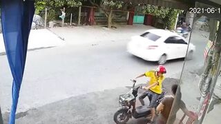 Motorcyclist So Focused On Looking At Woman He Crashes Face First Into Wall