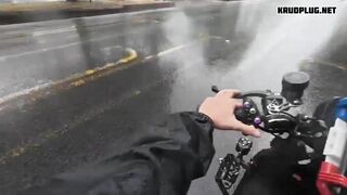 Motorcyclist Collides Head-on With Unsuspecting Car