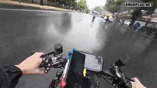 Motorcyclist Collides Head-on With Unsuspecting Car