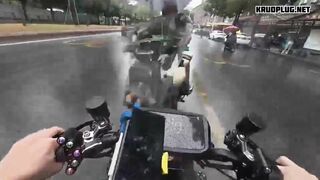Motorcyclist Collides Head-on With Unsuspecting Car