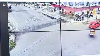 Motorcyclist Crashes Into Police Wire Fence
