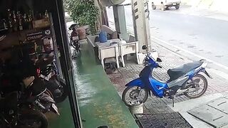 Out-of-control Pickup Truck Crashes Into Shop And Motorcycle