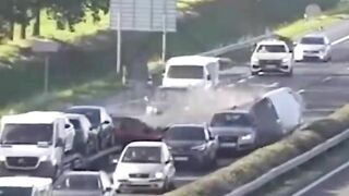 Out-of-control Car Crashes Into Multiple Vehicles
