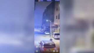 SUV Hits Manhole Cover And Hits Motorcyclist