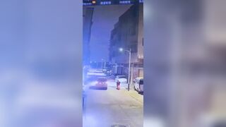 SUV Hits Manhole Cover And Hits Motorcyclist