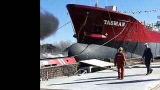 Dutch Dock Worker Nearly Crushed To Death After Ship Launch Failed