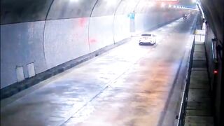 Sleepy Truck Driver Drives Into Tunnel