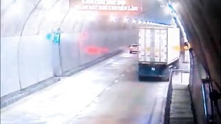 Sleepy Truck Driver Drives Into Tunnel