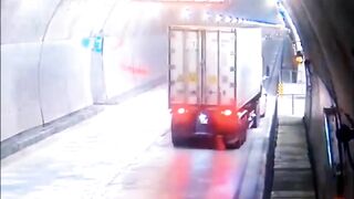Sleepy Truck Driver Drives Into Tunnel