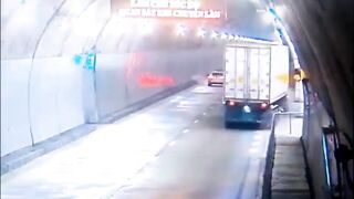 Sleepy Truck Driver Drives Into Tunnel