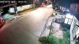 Speeding Driver Collides With Stupid Motorcyclist
