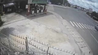 Speeding Motorcycle Crashes Into Gas Station