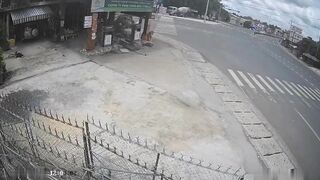 Speeding Motorcycle Crashes Into Gas Station