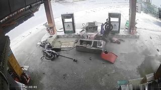 Speeding Motorcycle Crashes Into Gas Station