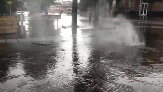 Horror Moment Manhole Cover Explodes During Flood