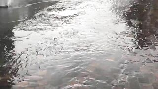 Horror Moment Manhole Cover Explodes During Flood