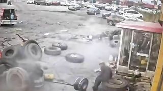 Worker's Tire Exploded