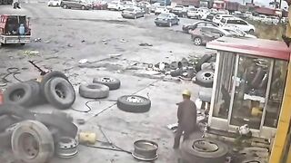 Worker's Tire Exploded