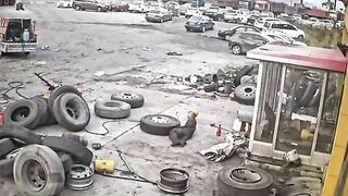 Worker's Tire Exploded